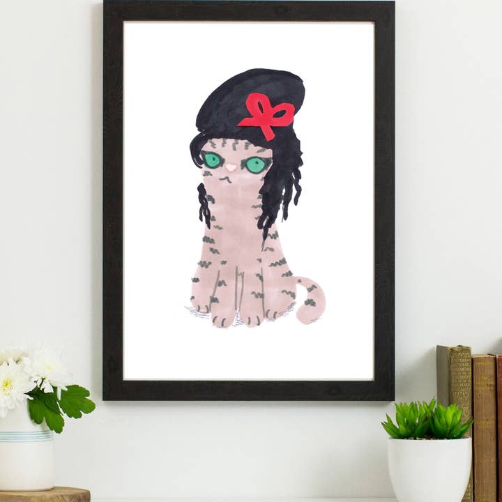 Gato malhado com estampa de peruca Amy por atacado de Jo Clark Design