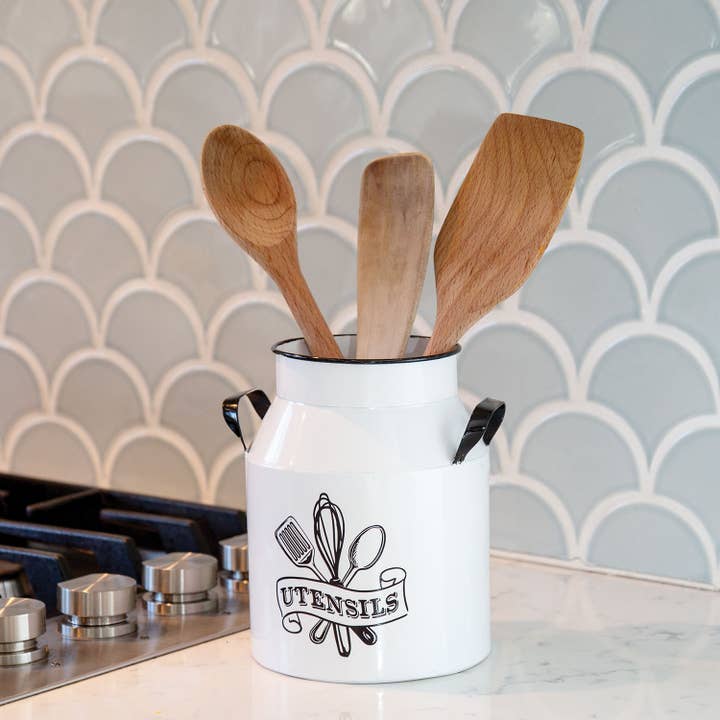 Col House Designs - Wholesale Utensil Holder - White Metal Kitchen Utensils Milk Can1