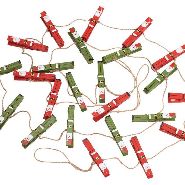 A35366: Jute,rd/grn Santa peg card/photo hanger grlnd,boxed for wholesale by Silver Tree Home & Holiday