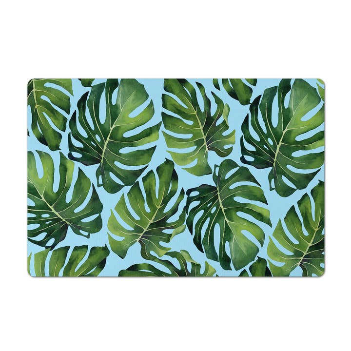 Aliza Darik - Wholesale Pet Food Mat - Dog - Pet Placemat, Tropical Monstera Leaves, Green & Aqua1