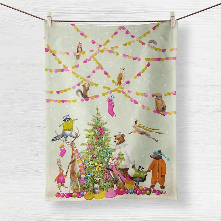 Cathy Walters Art - Wholesale Tea Towel - Woodland Party Tea Towel