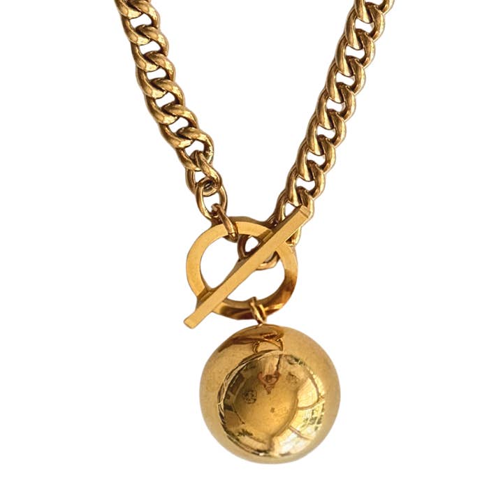 Gold Toggle Clasp Curblink Chain with Gold Ball Necklace for wholesale by Kiss Me Kate Jewelry