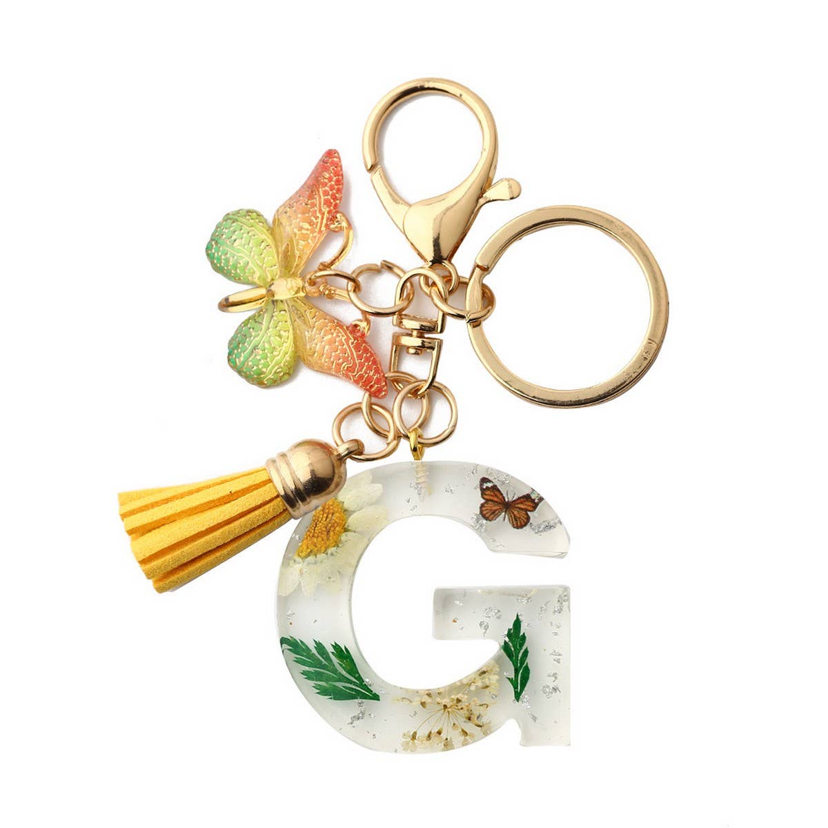 ACCITY - Wholesale Keychain - Women's - Flower Letter Keychain with Yellow Butterfly Charm_CWAB50906