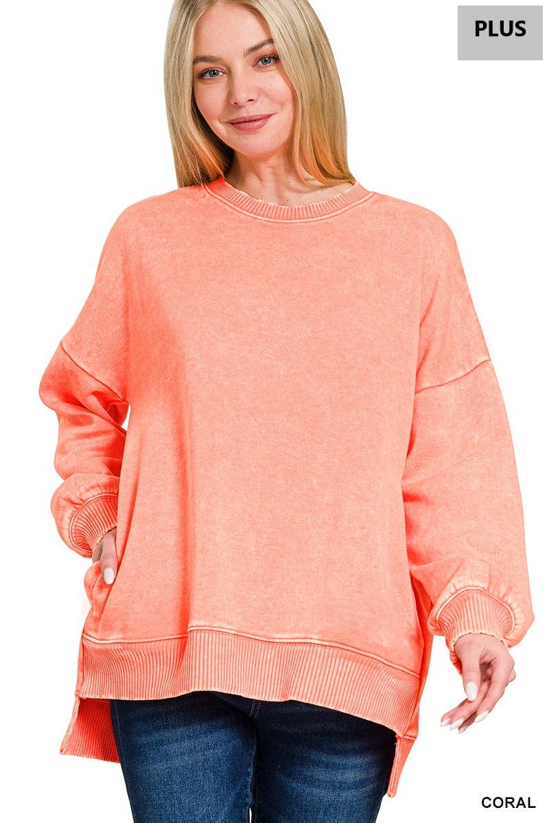 Vanilla Monkey – Sweatshirt - Mulher por atacado – Pulôver Plus Acid Wash Fleece Hi-Low4