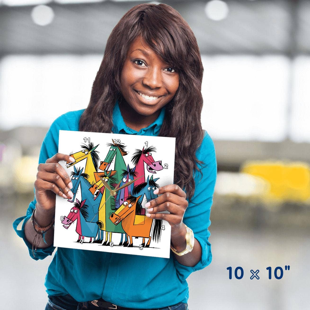 3dRose - Vendita all'ingrosso Orologi da parete - 3dRose, Orologio da Parete con Arte Astratta di Cavalli Colorati Divertenti e Variopinti per Equitazione3