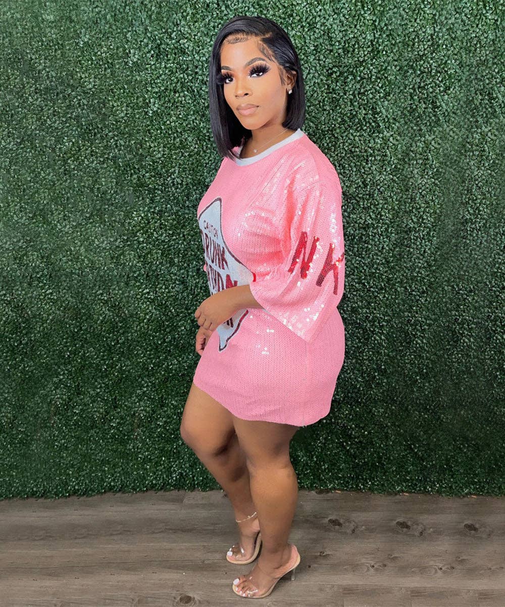 Aria Romance – wholesale Dress – Women's – Printed Round Neck Sequin Dress5