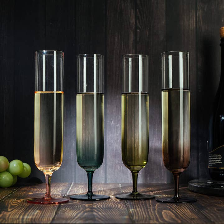 The Wine Savant / Khen Glassware - Wholesale Champagne Flute - Tall Flutes Beautiful Colors Champagne Glasses 10" Stemmed2