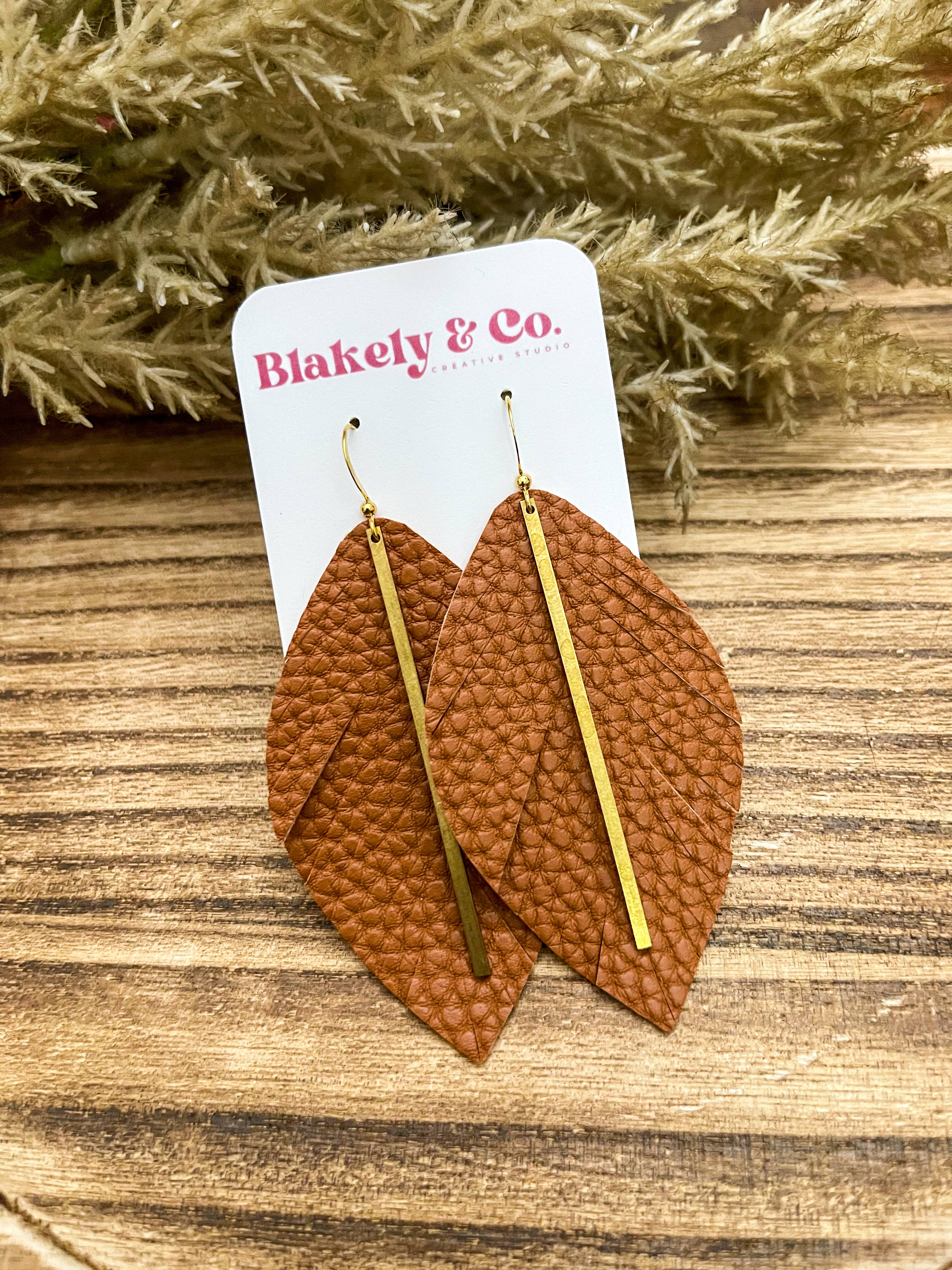 Blakely and Co. - Wholesale Dangle Earrings - Cognac Fringe Faux Leather Earrings 0