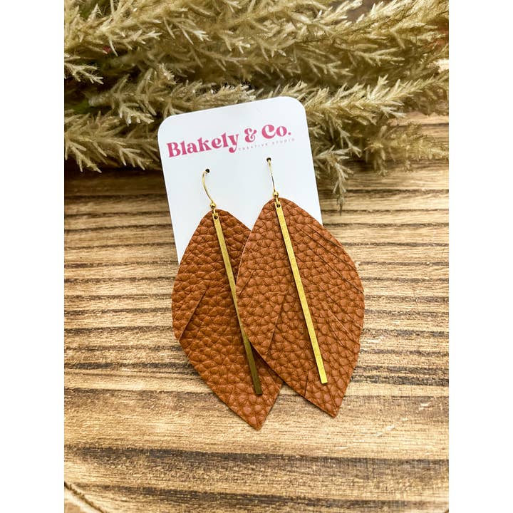 Blakely and Co. - Wholesale Dangle Earrings - Cognac Fringe Faux Leather Earrings