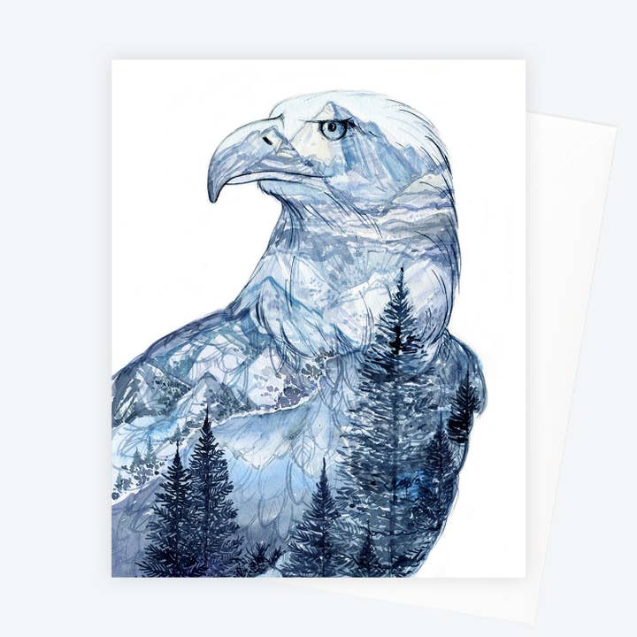 Mountain Eagle Watercolor Art Card for wholesale by Elena Markelova Arts