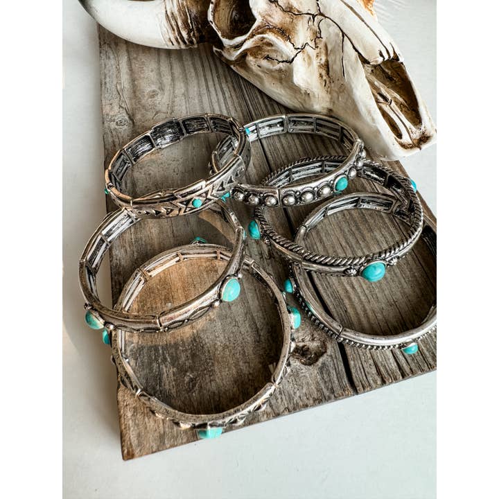 Boho Ranch Shop - Wholesale Beaded Bracelet - Western Metal Stretch Bangle Bracelet