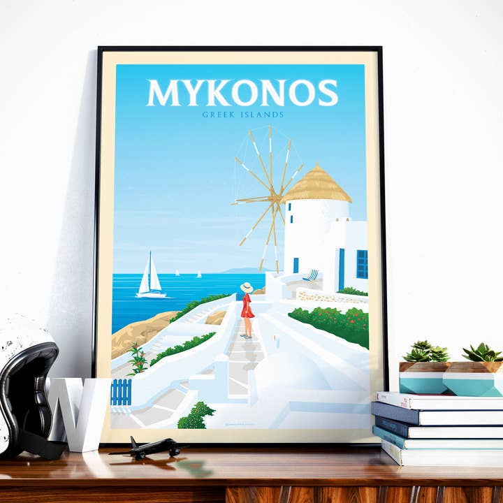 Mykonos - Greece travel poster and other Purchase Wholesale oggetti legno grezzo. Free Returns & Net 60 Terms on Faire trending on Faire.