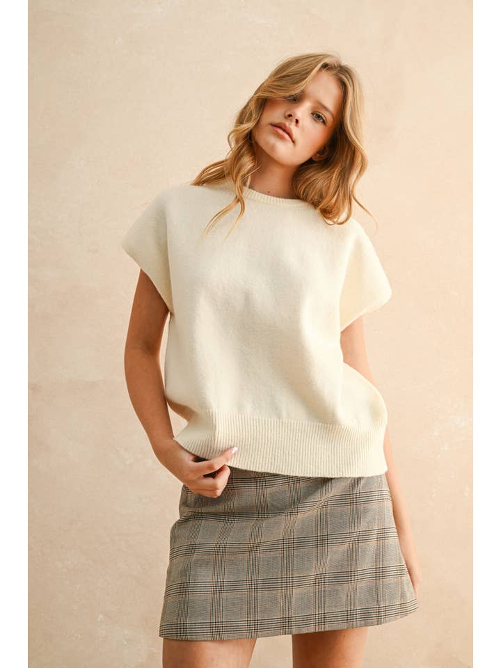 MIOU MUSE - Wholesale Knit Top - Women's - T4083 LOOSE FIT SHORT SLEEVE SWEATER TOP10