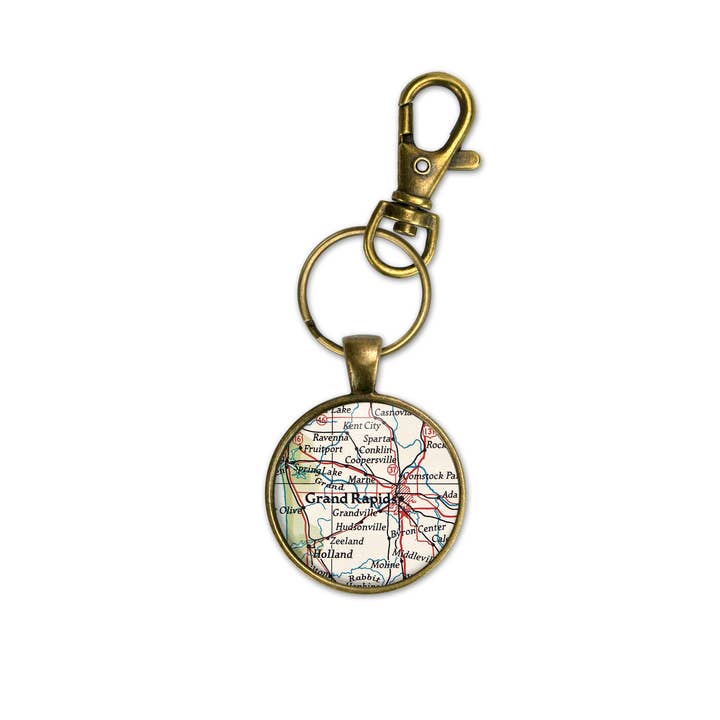 Daisy Mae Designs - Wholesale Keychain - Unisex - Grand Rapids Michigan Map Keychain Key Chain Key Fob