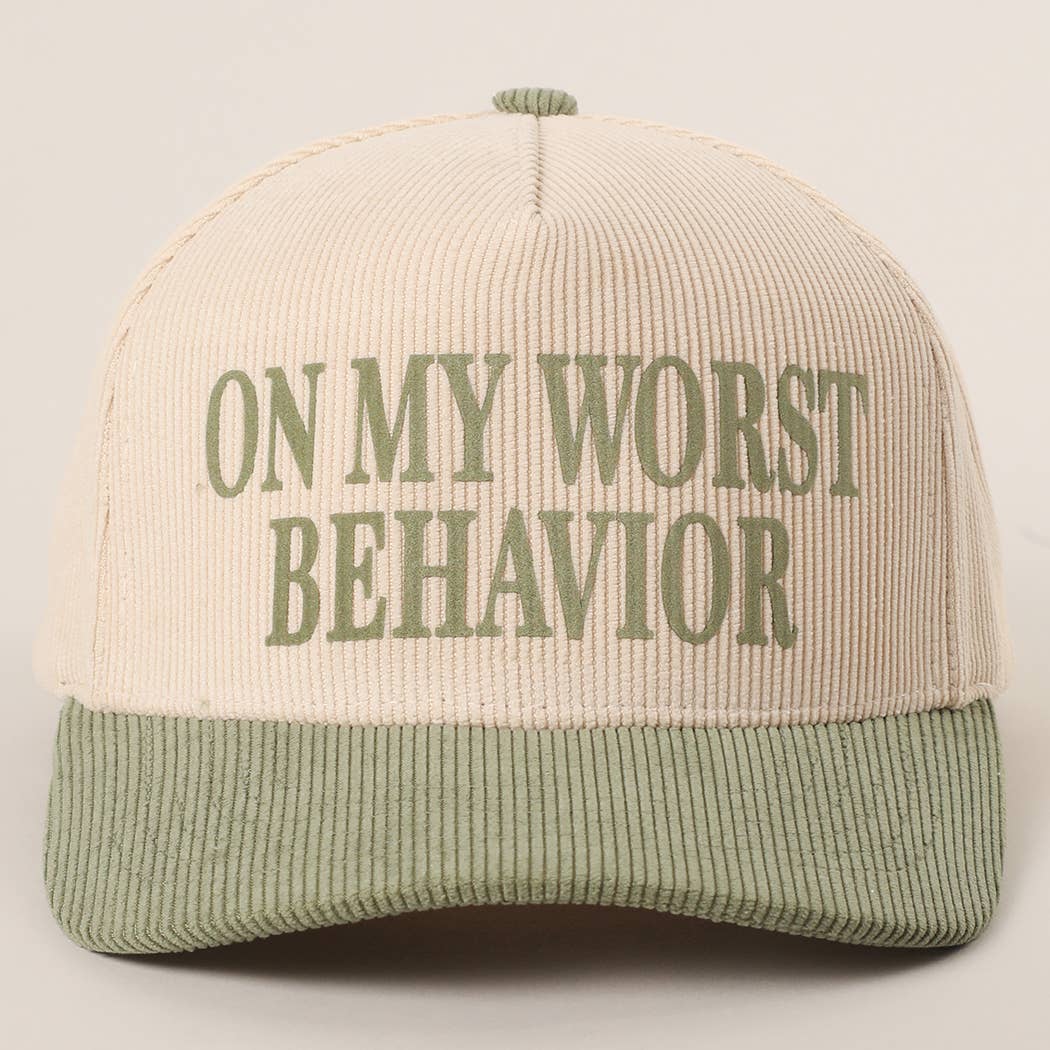 Fashion City - Wholesale Trucker Hat - Unisex - ON MY WORST BEHAVIOR Corduroy Trucker Hat9