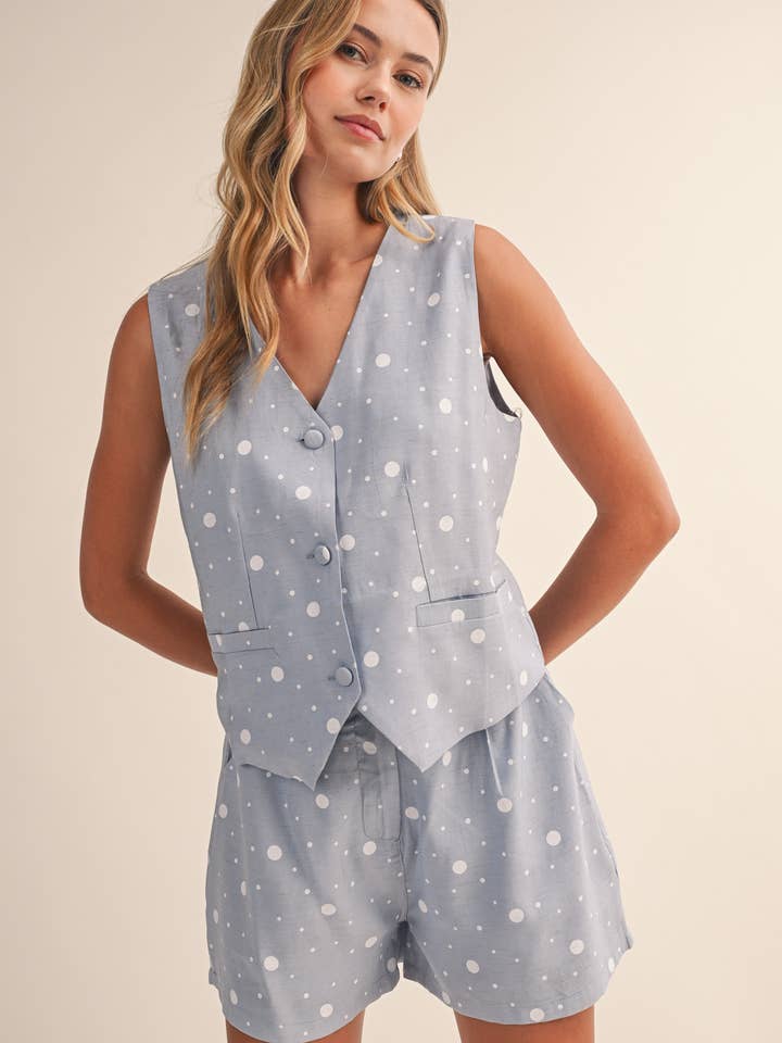 IST6472 POLKA DOT VEST AND SHORTS SET for wholesale by Klesis