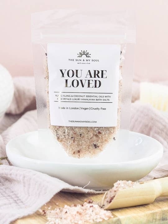 Love Rose Luxury Soak Himalayan Bath Salts Gift⎜Aromatherapy for wholesale by The Sun & My Soul Bath Bomb Soak Wellness Gifts