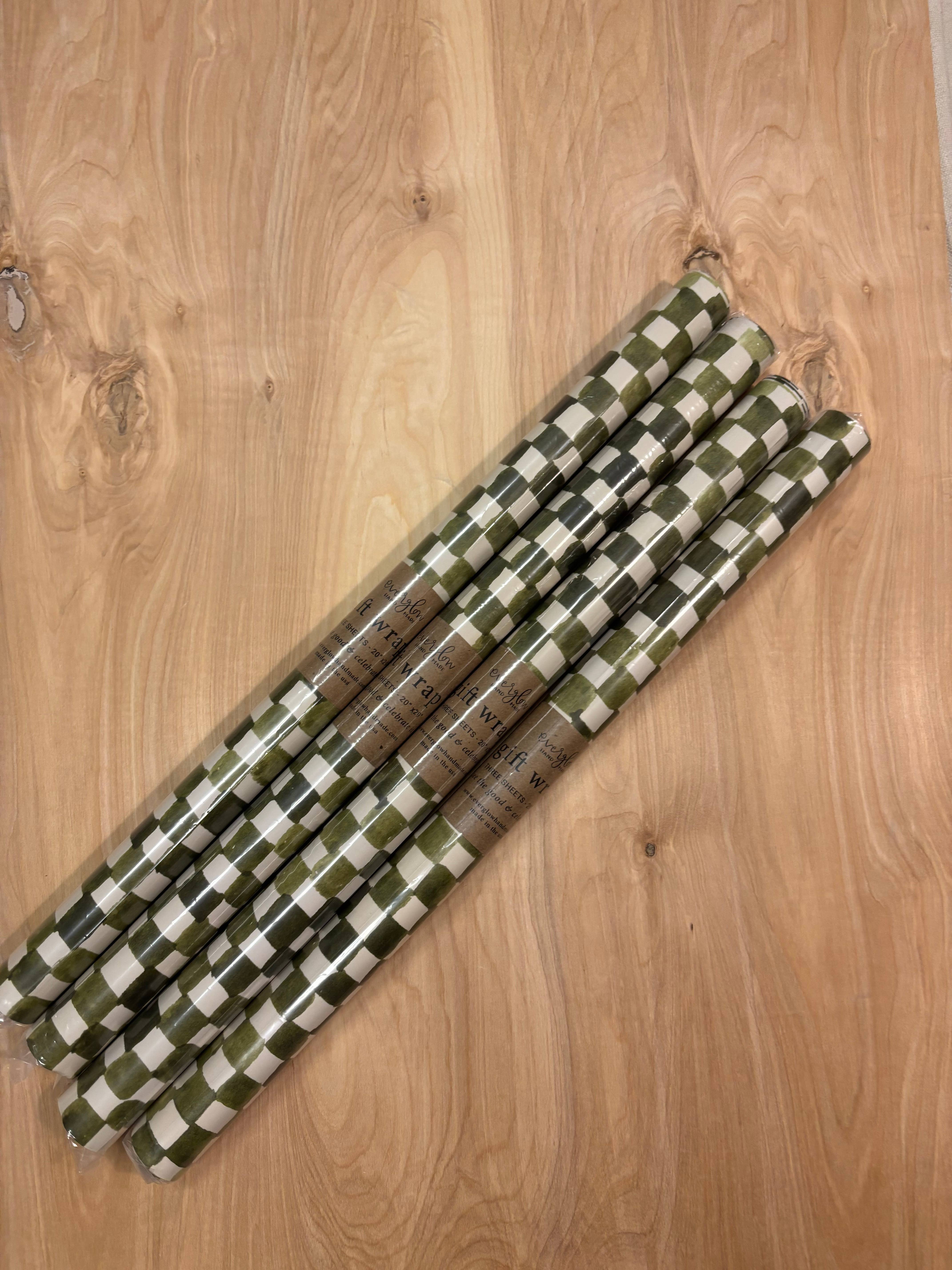 everglow handmade - Wholesale Wrapping Paper Roll - Checkerbox | Green Hand Painted Christmas Holiday Gift Wrap4