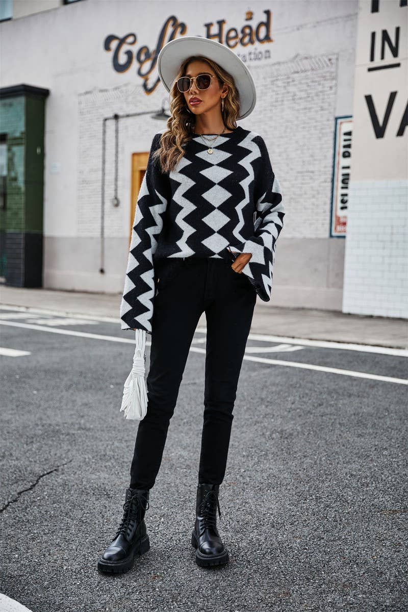 Noir CWOSWL1703_Pull à manches longues et col rond en vente sur Faire2