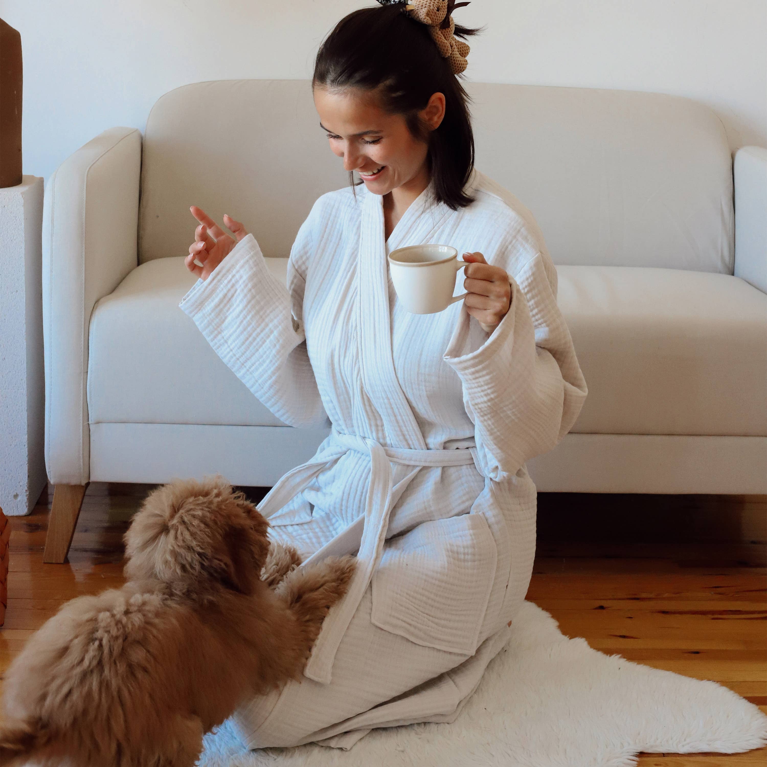 Vivamaison - Wholesale Robe - Unisex - Luxury 4 Layer Muslin Bathrobe, Natural Cotton Spa Comfort37