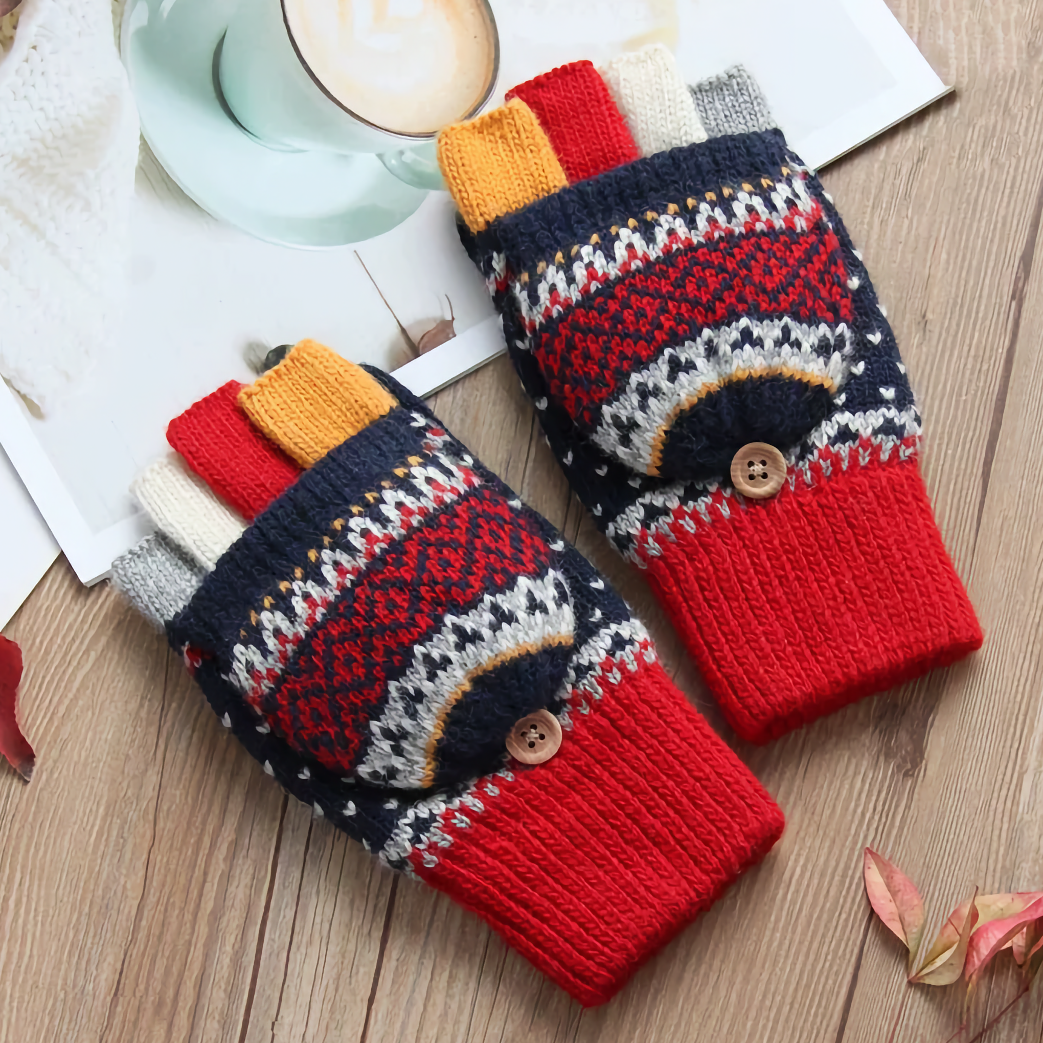 Happy Knits - Vente Gants – femme - Gants en laine pour femmes - Gants d'hiver sans doigts avec rabat4