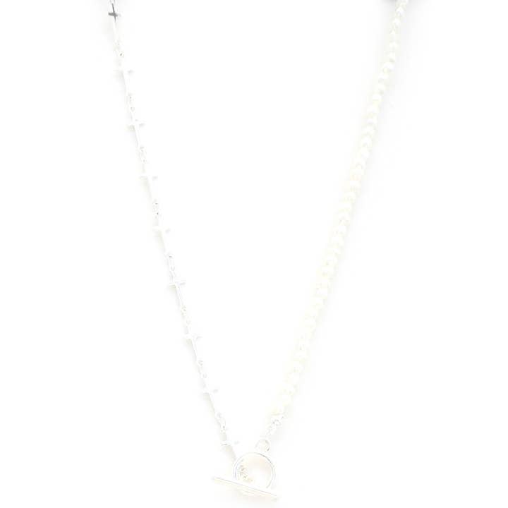 SCM CROSS PEARL TOGGLE CLASP NECKLACE, BDNA 375 for wholesale on Faire