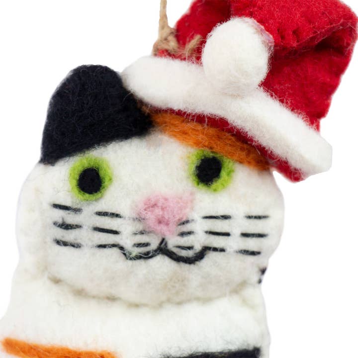 Global Crafts - Wholesale Ornament - Calico Santa Cat Felt Ornament2