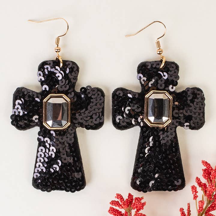 Sequin Cross Earrings for wholesale by Your Fashion Wholesale