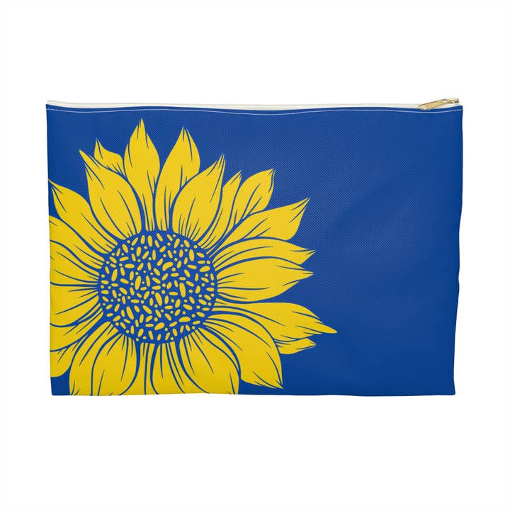 Blå Solros Accessoarväska. Platt påse för wholesale av Lyn Roma