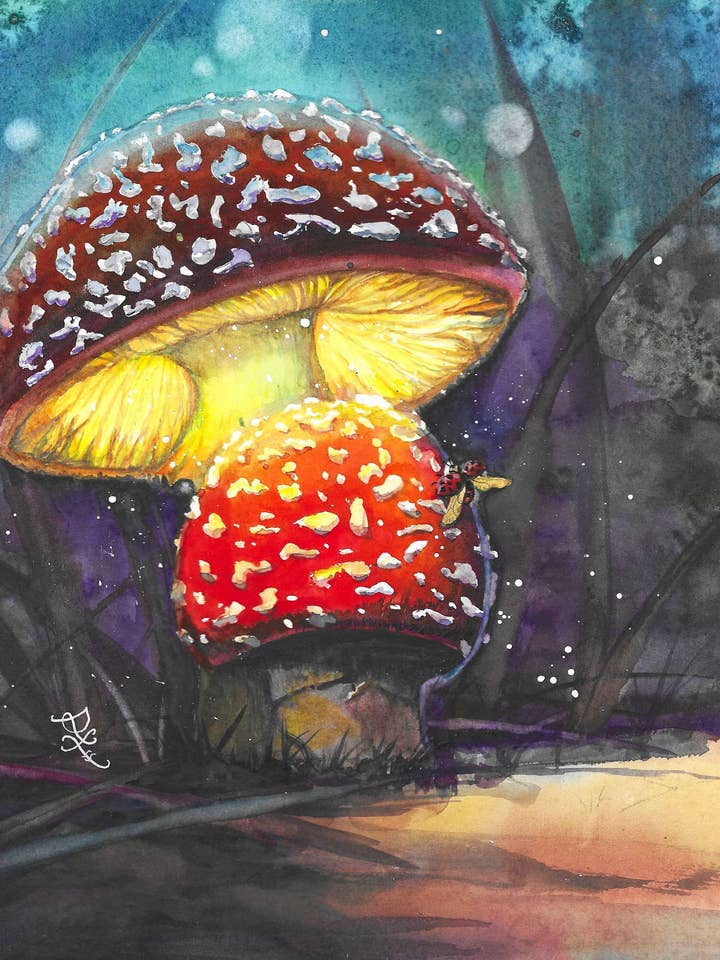 Glowing Mushrooms - Dream and Light Collection Print for wholesale by Dream In Watercolor