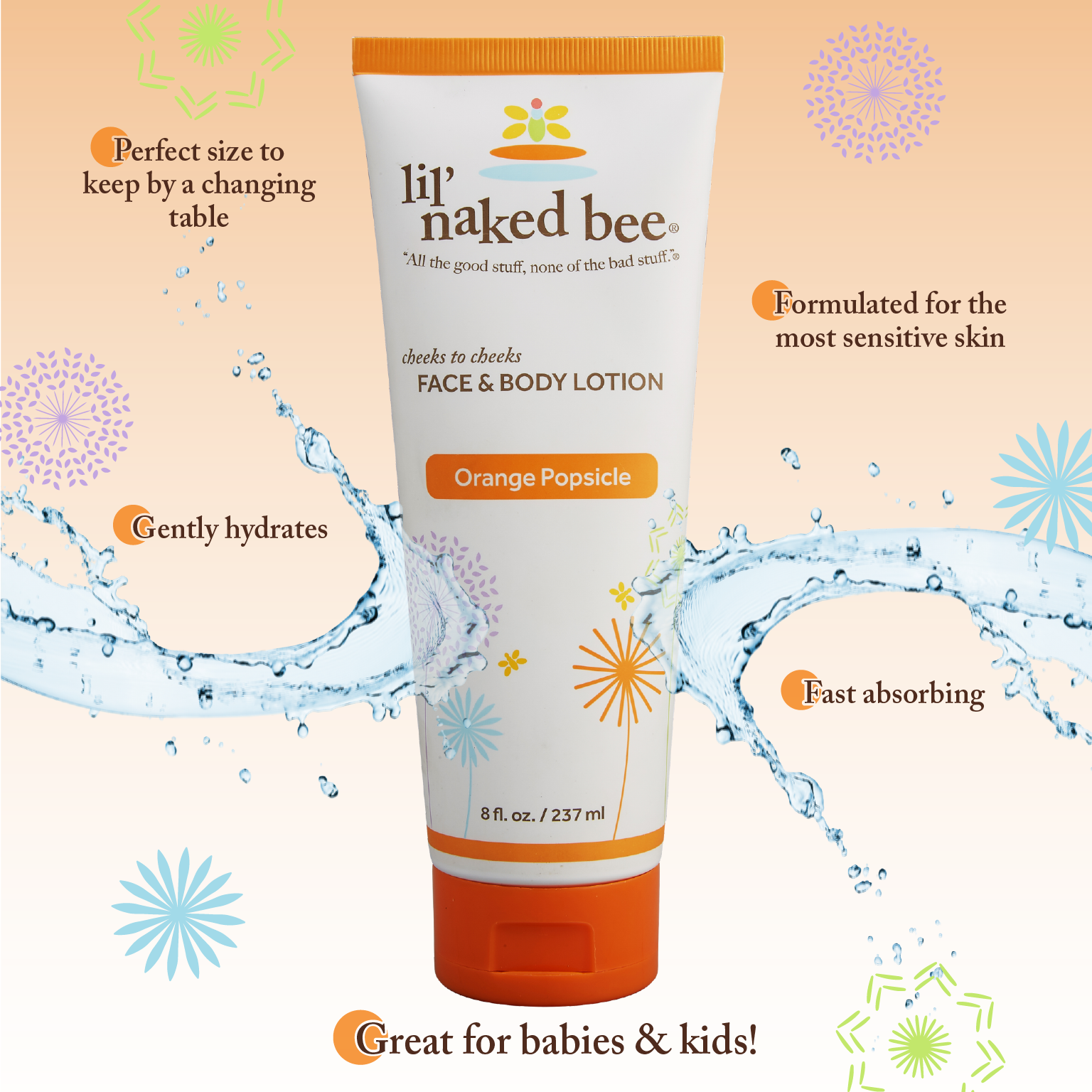 The Naked Bee – wholesale Body cream/lotion – Baby – 8 oz. Orange Popsicle Cheeks to Cheeks Face & Body Lotion1