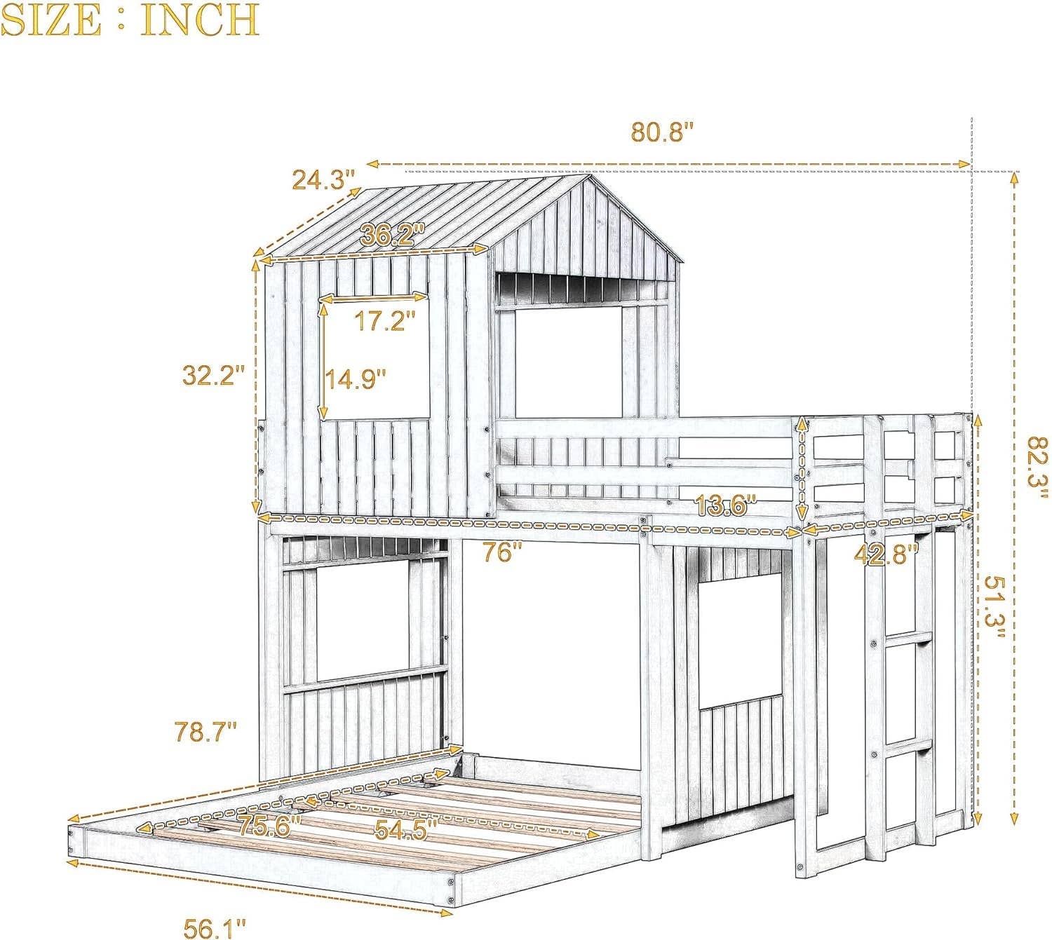 White Twin Over Full Low Profile Playhouse Bunk Bed for wholesale on Faire2