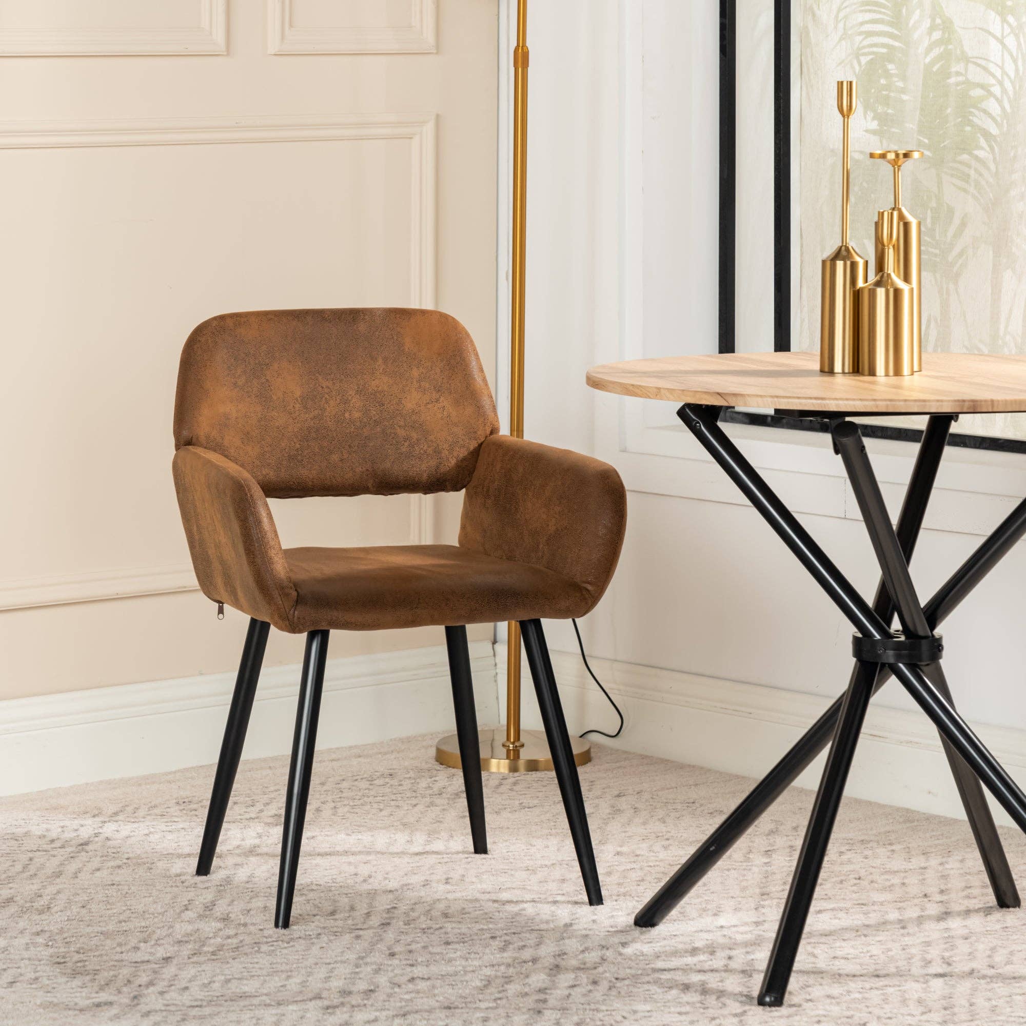 Urban Meuble - Wholesale Chair - Set of 4 industrial style dining chairs in retro brown fabric with black legs MAYFAIR SUEDE BROWN X24