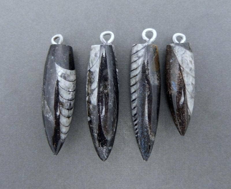 Rock Paradise - Wholesale Individual Charm/Pendant - Orthoceras Point Fossil Spike Pendant with Silver Plated Bai