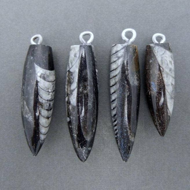 Rock Paradise - Wholesale Individual Charm/Pendant - Orthoceras Point Fossil Spike Pendant with Silver Plated Bai