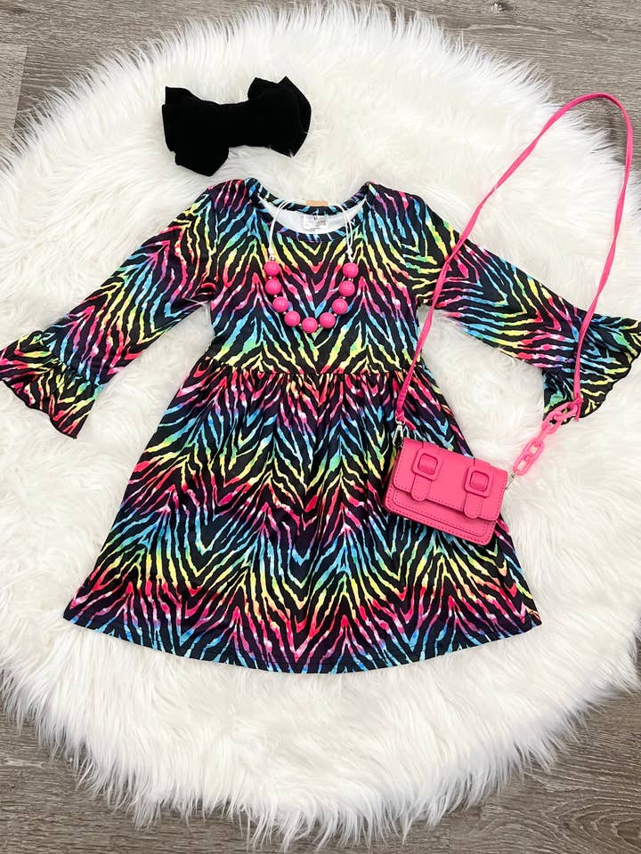Regenbogen-Zebra-Kleid für den Großhandel von Two Cute Boutique LLC