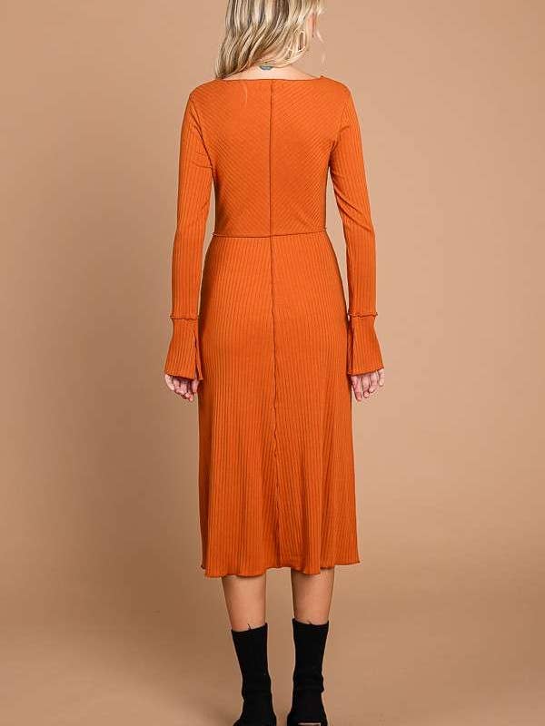 Culture Code - Wholesale Dress - Women's - CRD1798L - CHEVRON UPPER BODY FLARE LSLV MIDI DRESS7