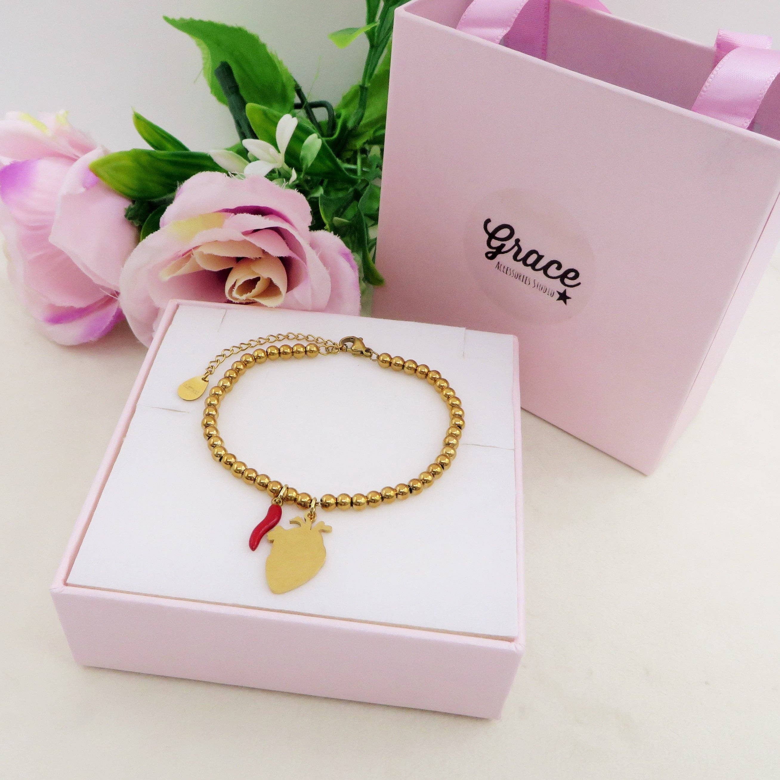 Daemon srls - Wholesale Charm/Dangle Bracelet - HUMAN HEART charm BRACCIALE  Pallini ~ ACCIAIO inossidabile - Bracciale cuore anatomico con ciondoli6