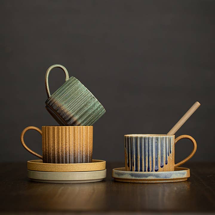 Gohobi - Wholesale Coffee Mug - Gohobi Japanese Style Ceramic Coffee Mug with Saucer Set 007