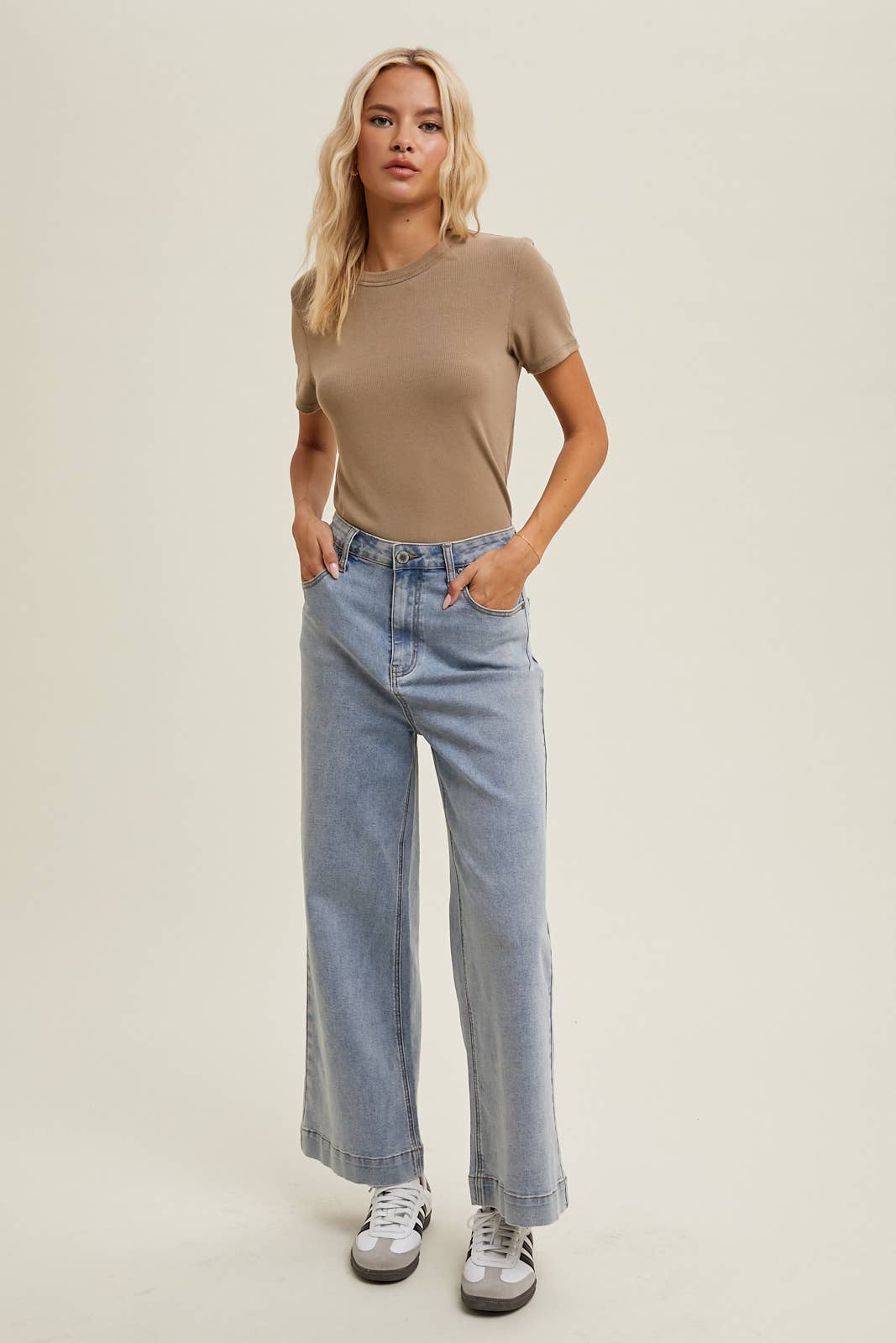 Wishlist Apparel – T-shirt – Mulher por atacado – Camiseta básica canelada de malha / WL18-171433