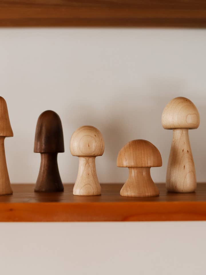 Hand-turned Woodland Mushrooms • Nature Unique Spring Decor for wholesale by Make It Slow | Modern Woodworking the Old Fashioned Way