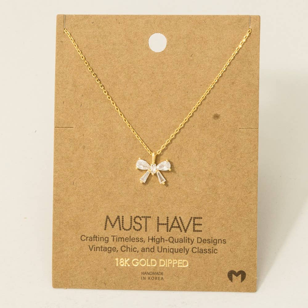 Fame Accessories - Wholesale Pendant/Charm Necklace - Rhinestone Ribbon Bow Pendant Necklace1