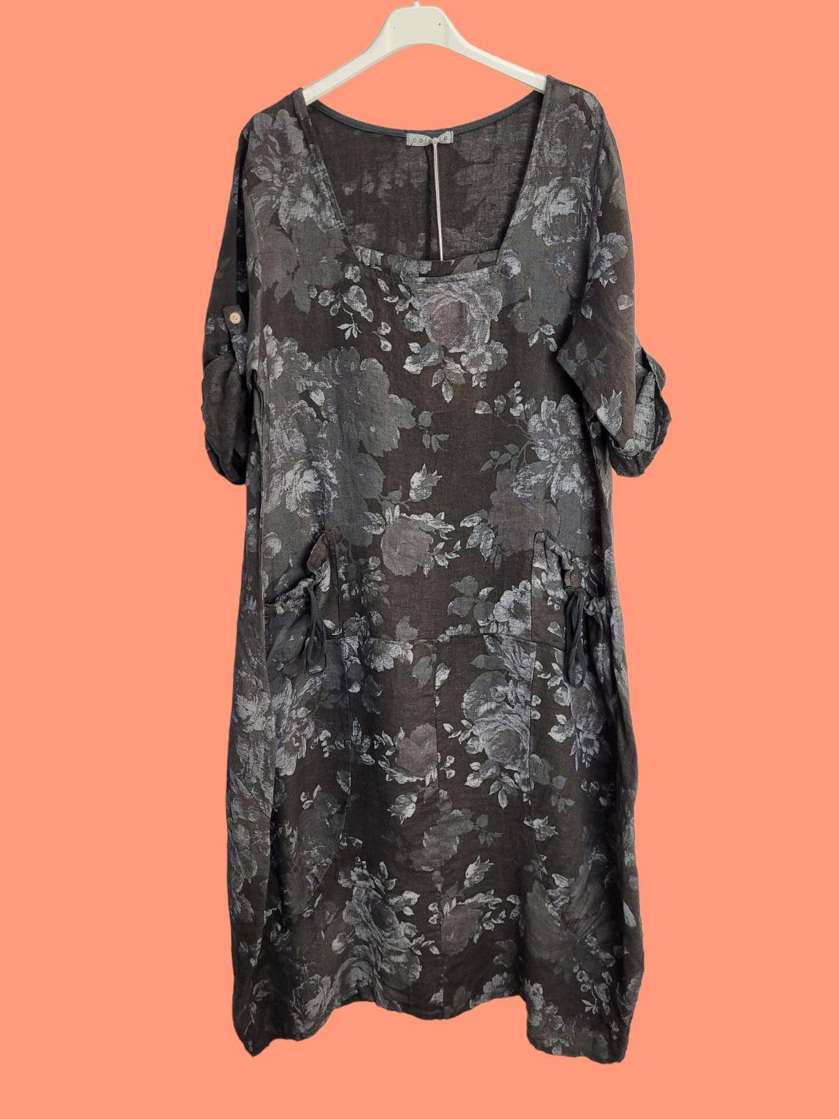 la maison des fibres naturelles – Großhandel Kleid – Damen – Leinenkleid mit floralem Muster, 100 % Leinen, Modell 679671