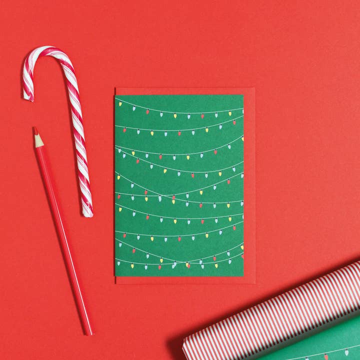 Biglietto di Natale pieghevole con busta e luci da fata - verde per la vendita all'ingrosso da parte di My Pretty Circus