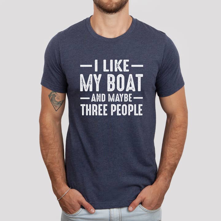 I Like My Boat and Like Three People Tee – Fun Boating Shirt for wholesale by Stiles Tee Co.