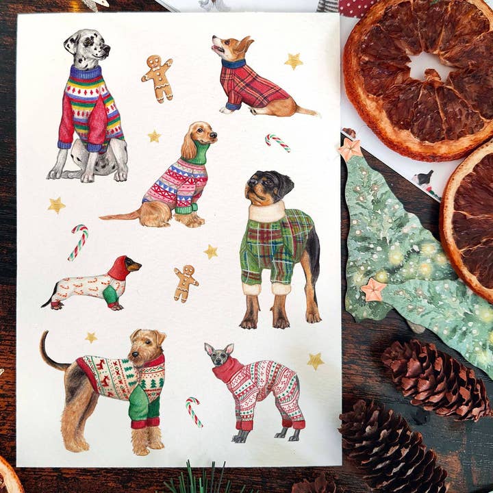 Dogs Wearing Christmas Jumpers Card |  Festive Dog Xmas Card for wholesale by Beth Goodwin Designs