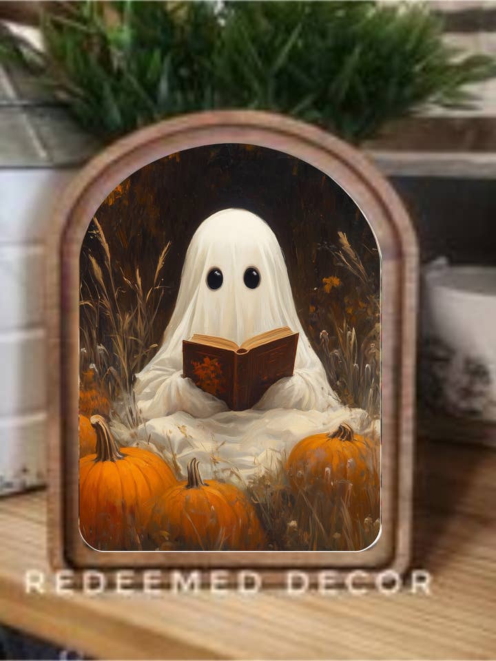 Arch Top Ghost Book Framed Art for wholesale by Redeemed Decor