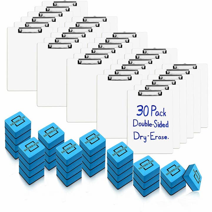 30 Pack Dry Erase Writing Clipboards with Erasers for wholesale by Scribbledo
