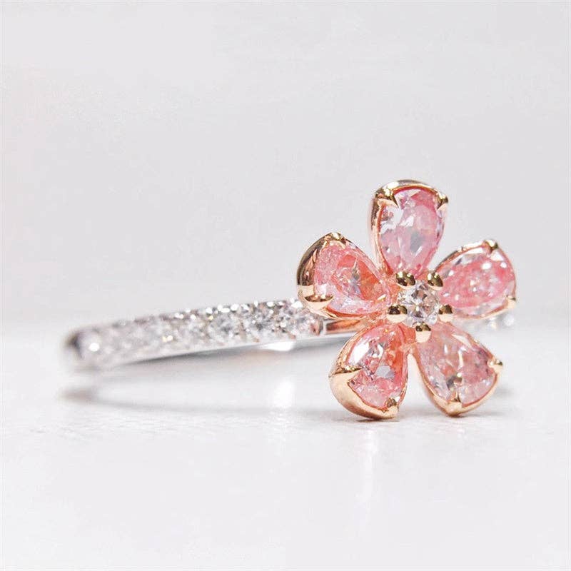 Perimade & Co. LLC - Wholesale Multi-Stone Ring - Pink Cherry Blossom Flower Band Ring in 925 Sterling Silver3