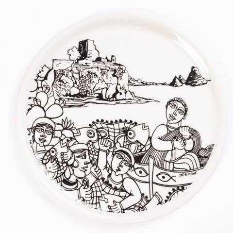 Ceramiche De Simone - Wholesale Dinner Plate - Round Black and White Pizza Plate Aci Castello0